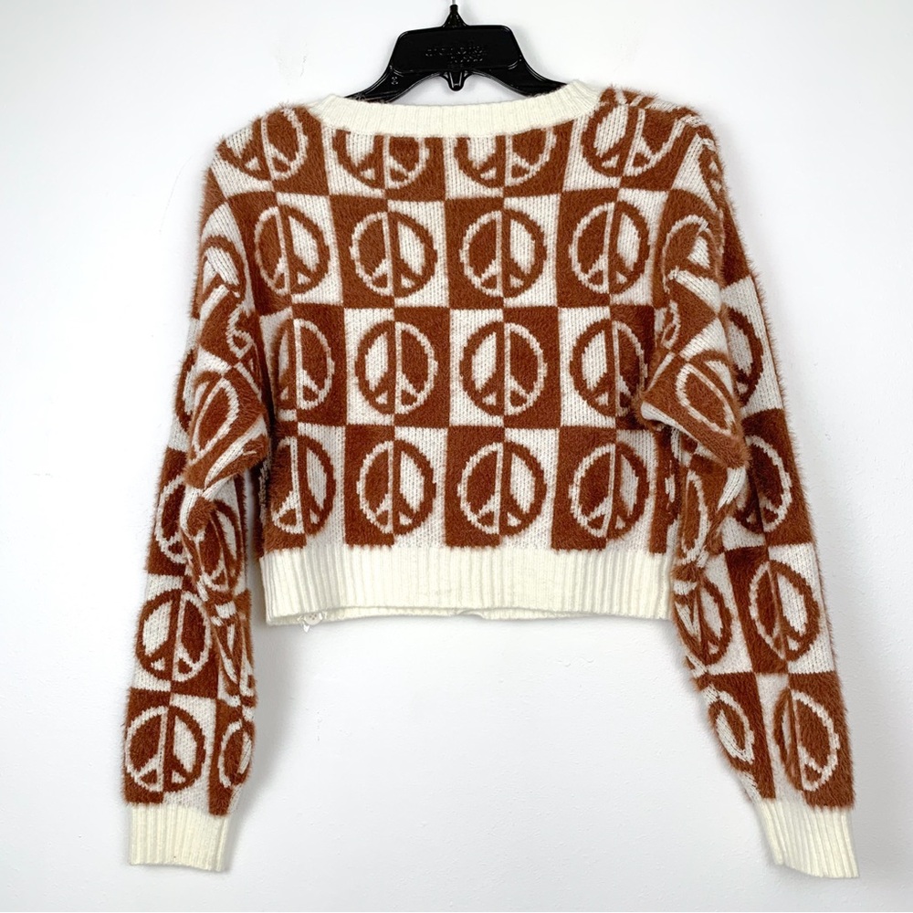 NEW peace sign cardigan by LA Hearts from Pacsun brown & cream very soft xs - Picture 4 of 11